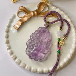 Amethyst Natural Gemstone Hand Carved Pendant, Crystal Nine Tailed Fox Pendant
